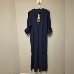 NWT Tommy Bahama Arden Long Shirt Dress, Large, Navy, Cotton & Linen